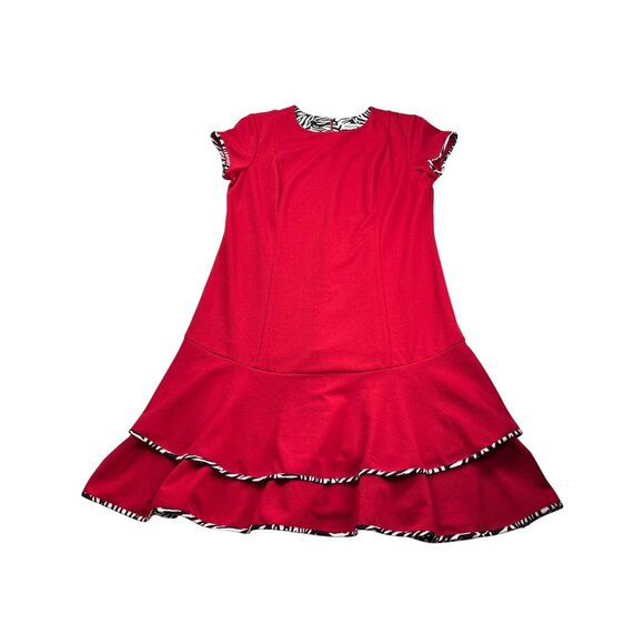 Y2K Shelby Palmer Red Fit & Flare Midi Dress Size 16 Zebra Trim White Black New - Picture 1 of 8